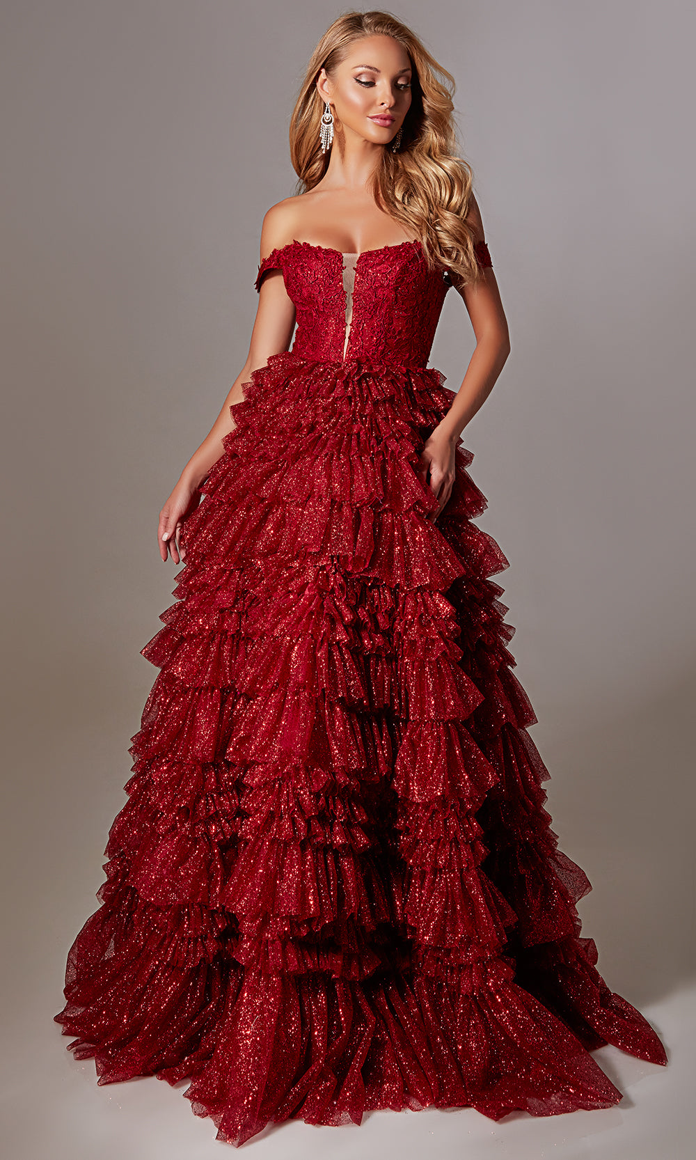 Aerie Couture 228 - Long Glitter Tulle A-line Dress - Off-shoulder ...