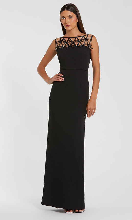 Ieena Duggal 2295 - Illusion Bateau Bow Accent Column Gown