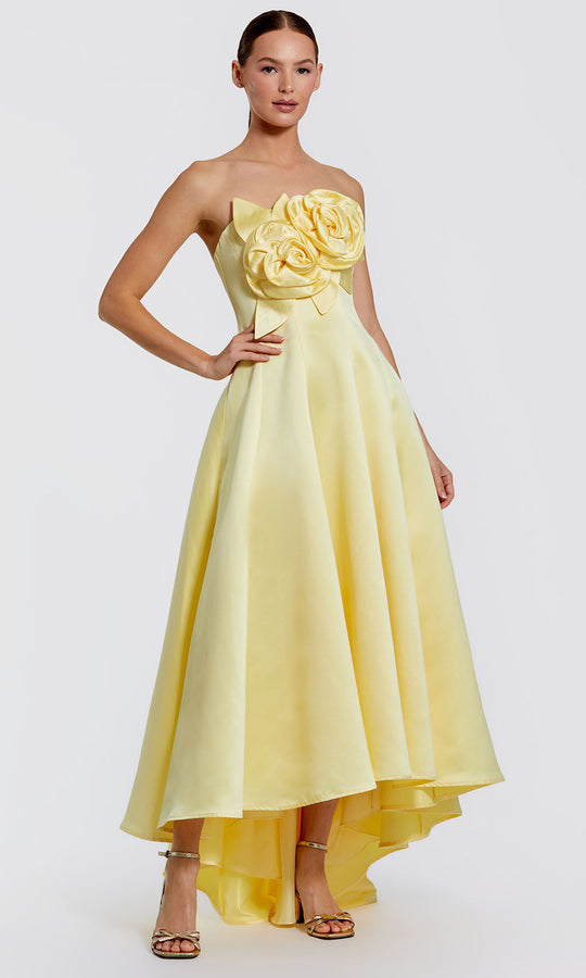 Ieena Duggal 2303 - Strapless High Low Dress With 3D Floral Accent