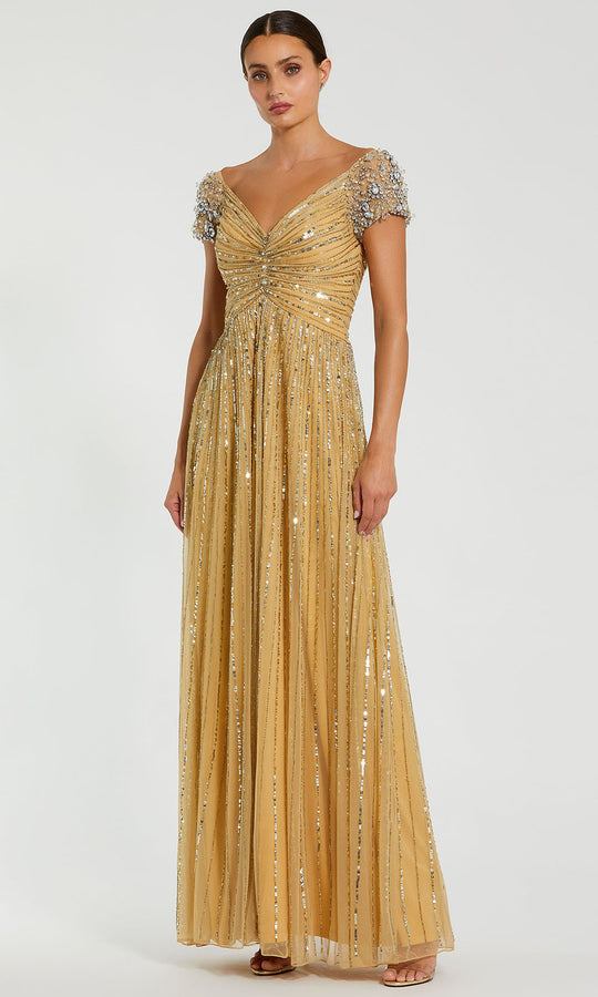 Mac Duggal 23042 - Striped Sequin Cap Sleeve Evening Gown