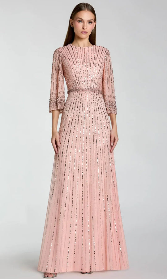 Mac Duggal 23045 - Beaded Sequin Three-Quarter Sleeve Gown