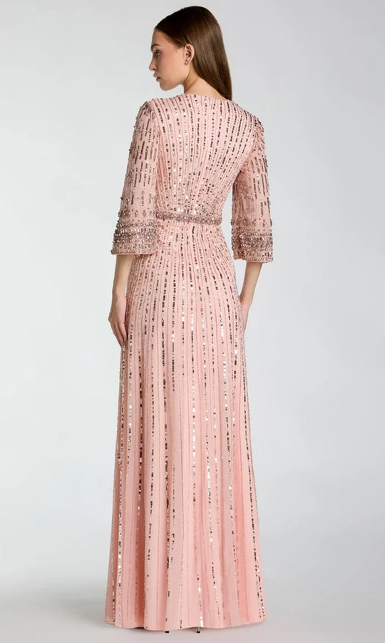 Mac Duggal 23045 - Beaded Sequin Three-Quarter Sleeve Gown
