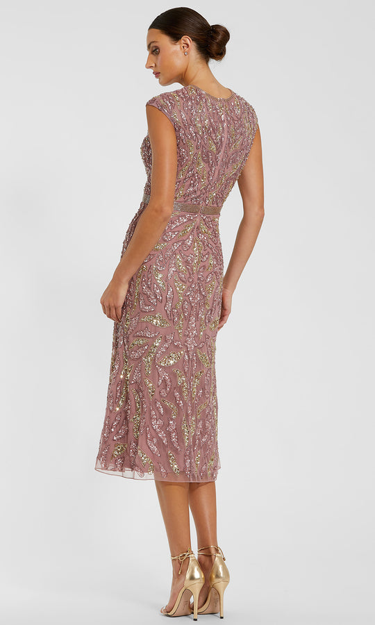 Mac Duggal 23049 - Beaded Bodice Tea-Length Sheath Dress