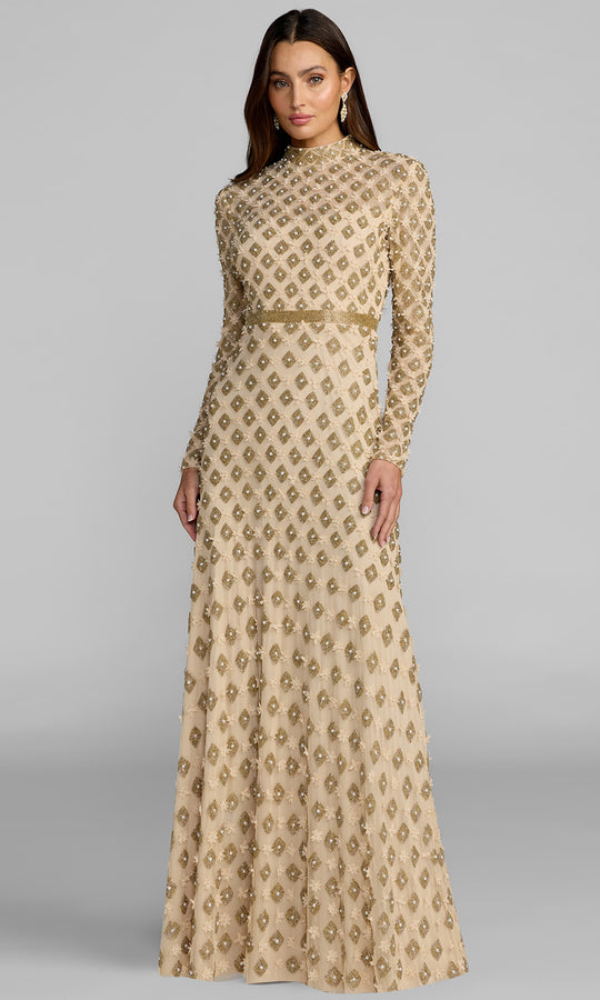 Mac Duggal 23087 - Geometric Beaded Long Sleeve Prom Gown