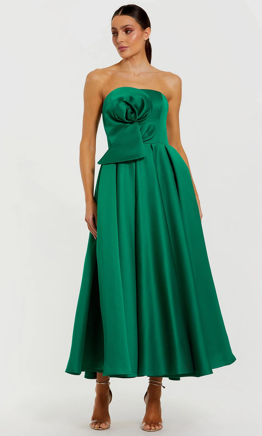 Ieena Duggal 2330 - Strapless Pleated Tea-Length Dress