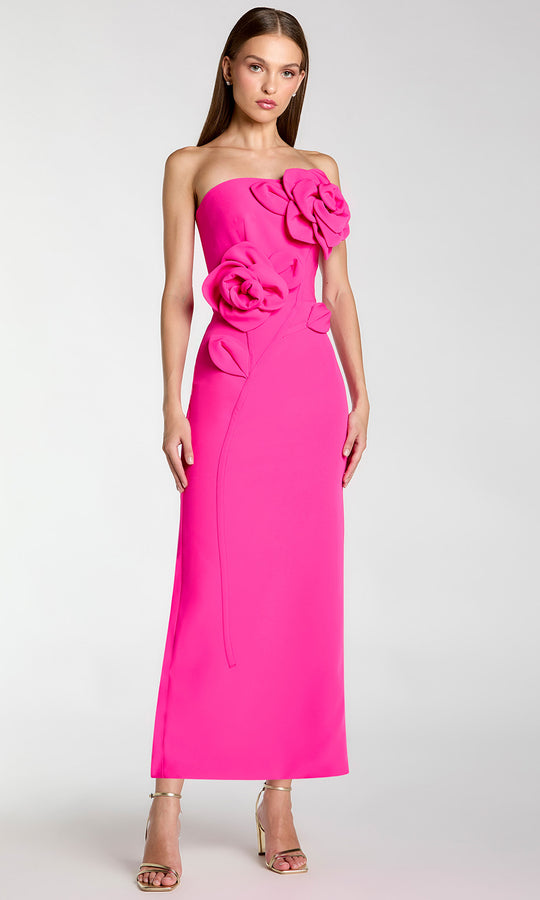 Ieena Duggal 2361 - Straight Neckline 3D Floral Column Dress