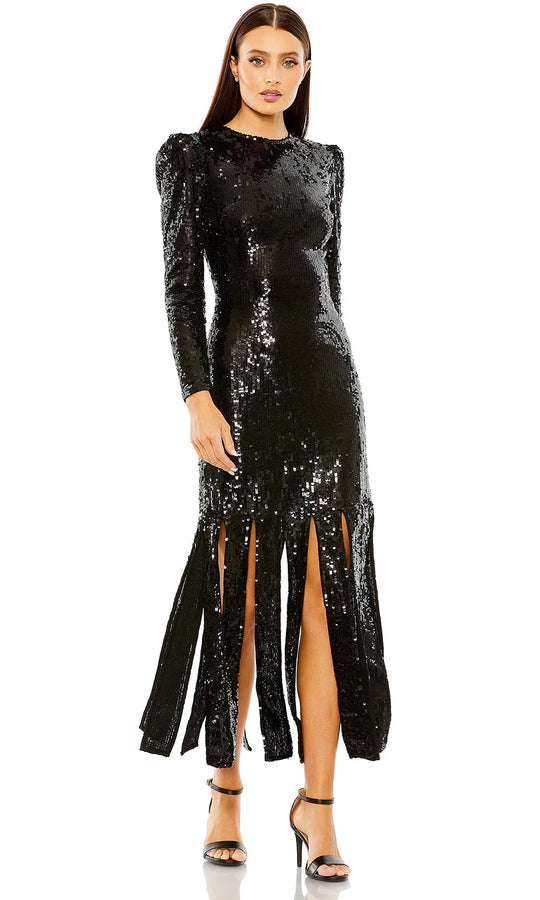 Mac Duggal 24008 - Puff Sleeve Sequin Tea-Length Dress