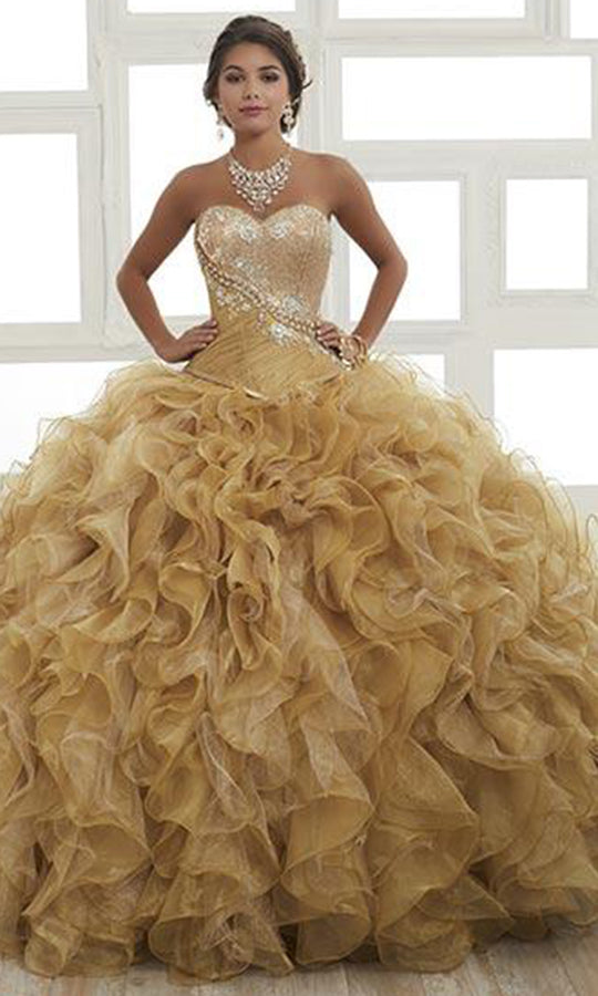 LA Glitter - 24025 Strapless Jeweled Ruffle Ornate Ballgown