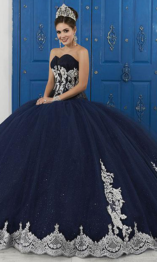 LA Glitter - 24045 Beaded Lace Sweetheart Glitter Tulle Ballgown