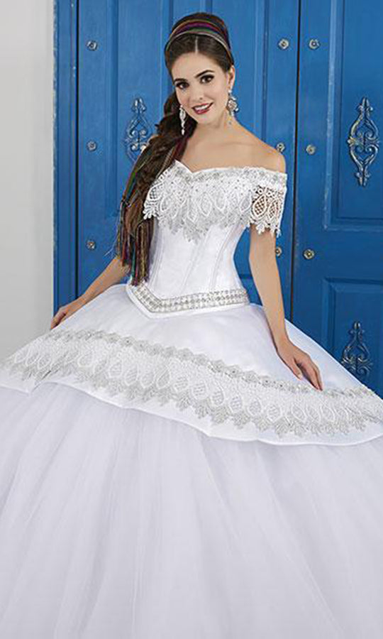 LA Glitter - 24046 Lace Applique Off-Shoulder Mikado Tulle Ballgown