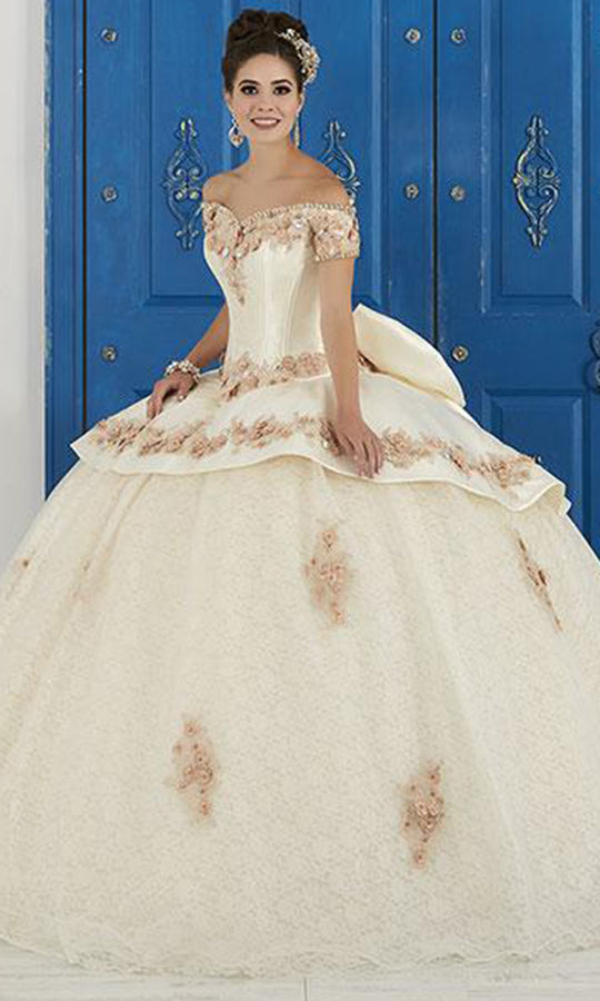 LA Glitter - 24048 Applique Off-Shoulder Glitter Tulle Ballgown