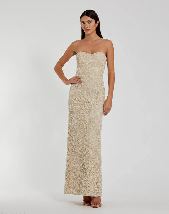 Mac Duggal 24067 - Strapless Lace Column Evening Dress