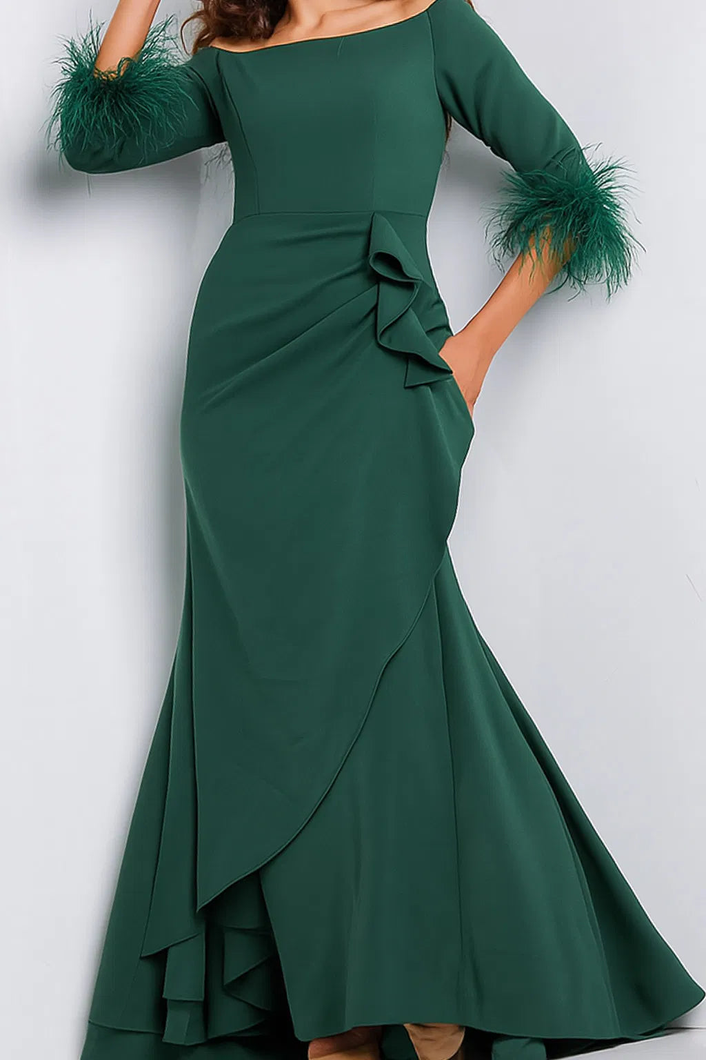 jovani green feather dress Jovani 23383 Feather Off Shoulder Sequin Long Formal Prom Dress