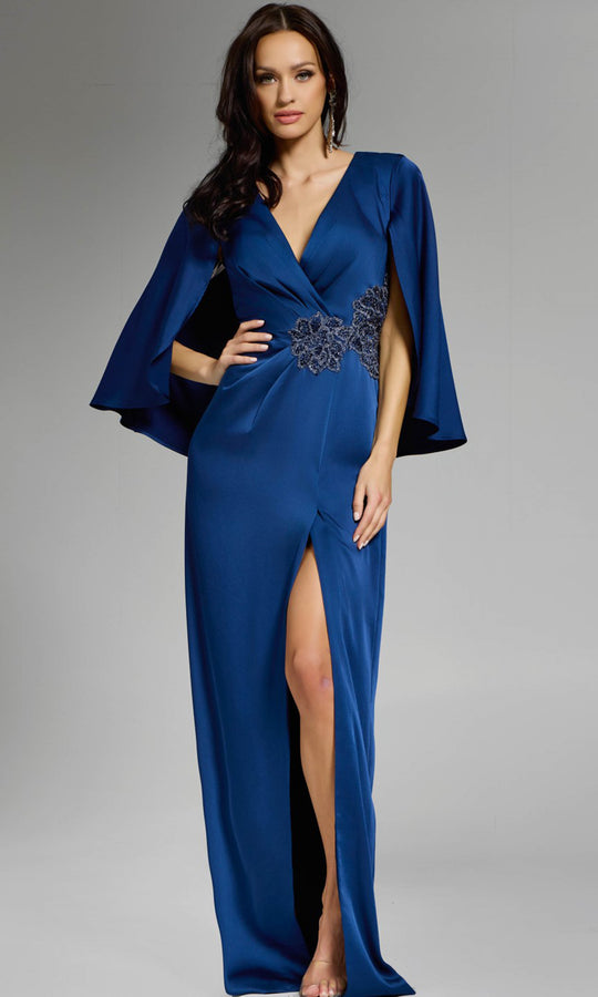 Jovani 24197 - Cape Sleeve Embroidered Waist Gown