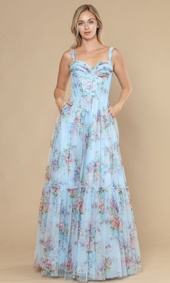 Poly USA 25038 - Floral Print Tiered A-Line Prom Gown