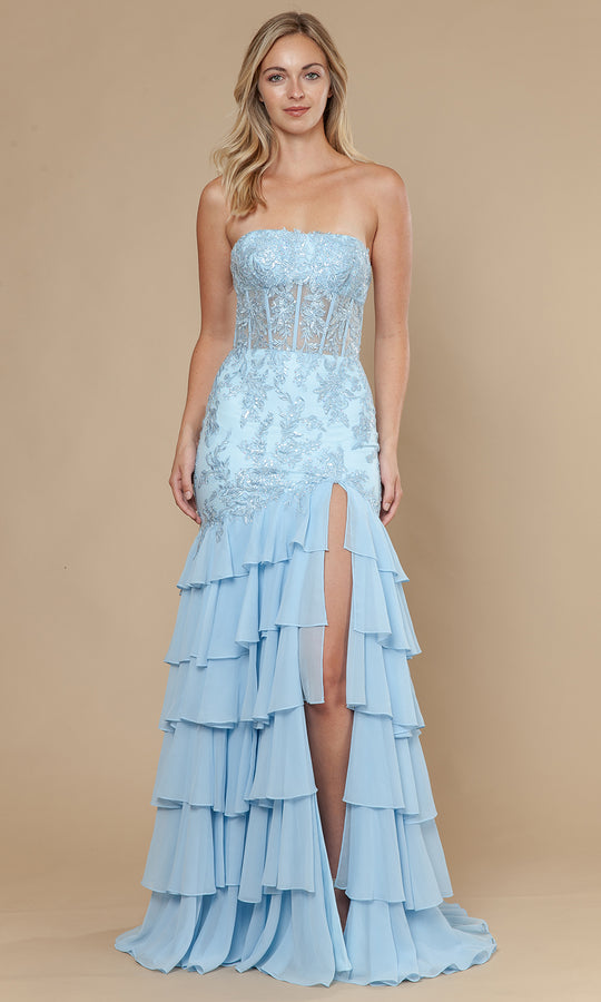 Poly USA 25066 - Embroidered Strapless Tiered Trumpet Gown