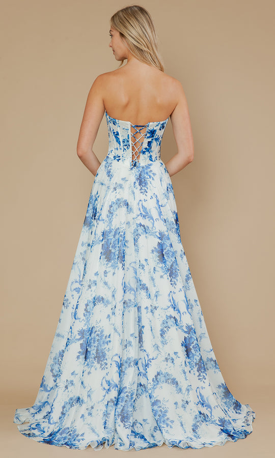 Poly USA 25080 - Floral Print A-Line Prom Gown with Slit