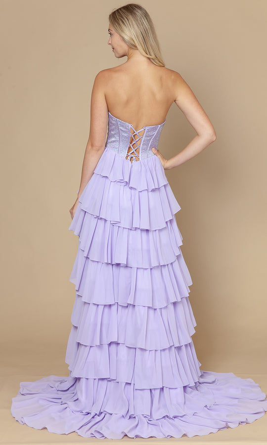 Poly USA 25168 - Lace-Up Back Chiffon Ruffle Prom Dress