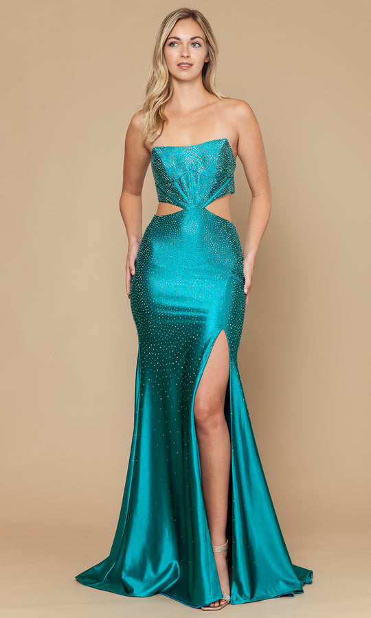 Poly USA 25174 - Rhinestone Ornate Sheath Dress with Side Cutouts