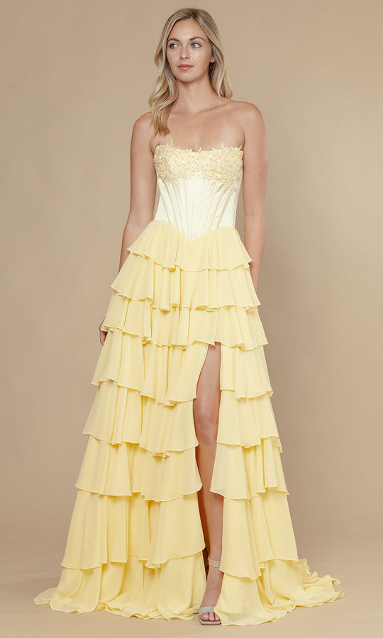 Poly USA 25176 - Embroidered Bust Strapless Chiffon Gown