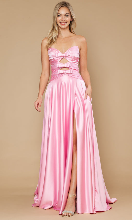 Poly USA 25182 - Bow Accent A-Line Satin Prom Dress