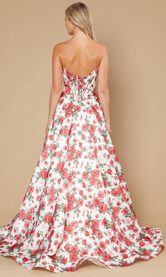 Poly USA 25186 - Strapless Cowl Neck Gown with Floral Print