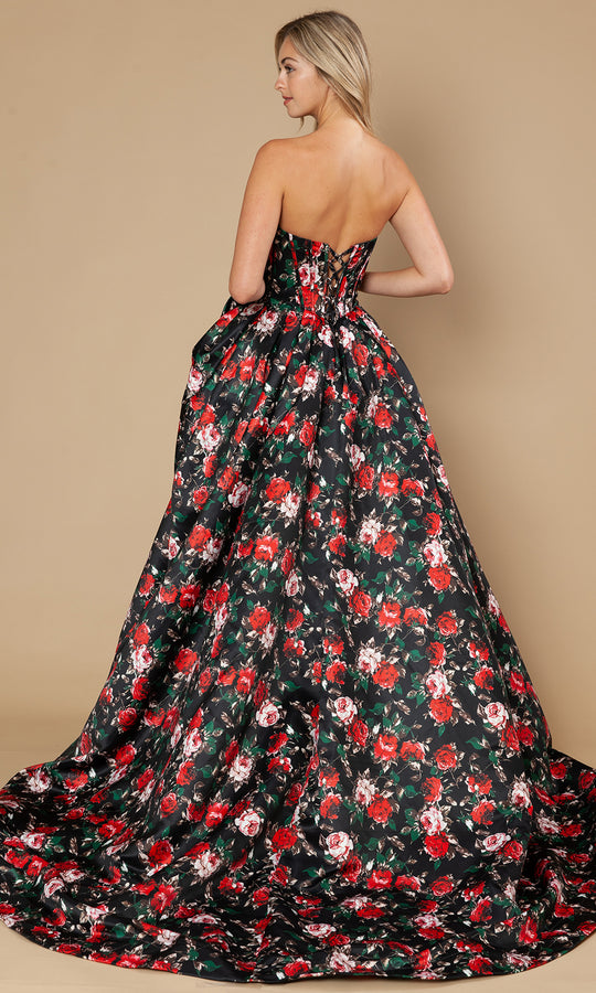 Poly USA 25188 - Floral Print A-Line Satin Prom Gown