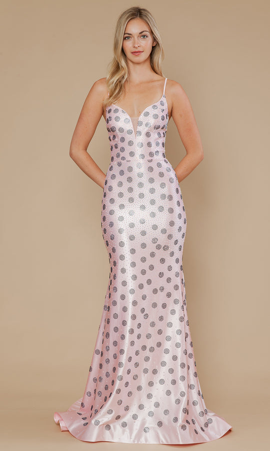 Poly USA 25196 - Beaded Polka Dot Plunge Sheath Gown