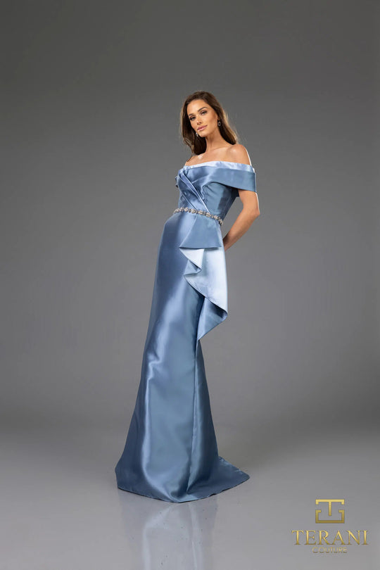 Terani Couture 251M4452 - Peplum Waist Short Sleeve Evening Gown