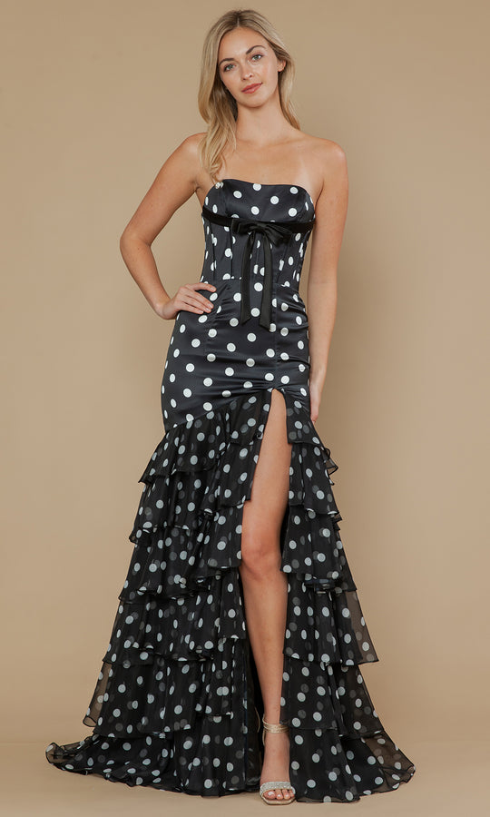 Poly USA 25202 - Ruffle Trumpet Prom Gown with Polka-Dot Print
