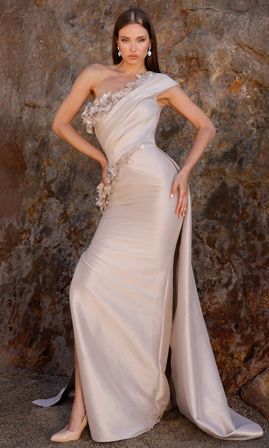 Terani Couture 252E5116 - Floral One Shoulder Column Gown