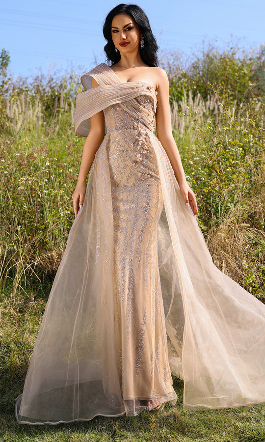 Terani Couture 252E5125 - One Shoulder Tulle Gown with Overskirt