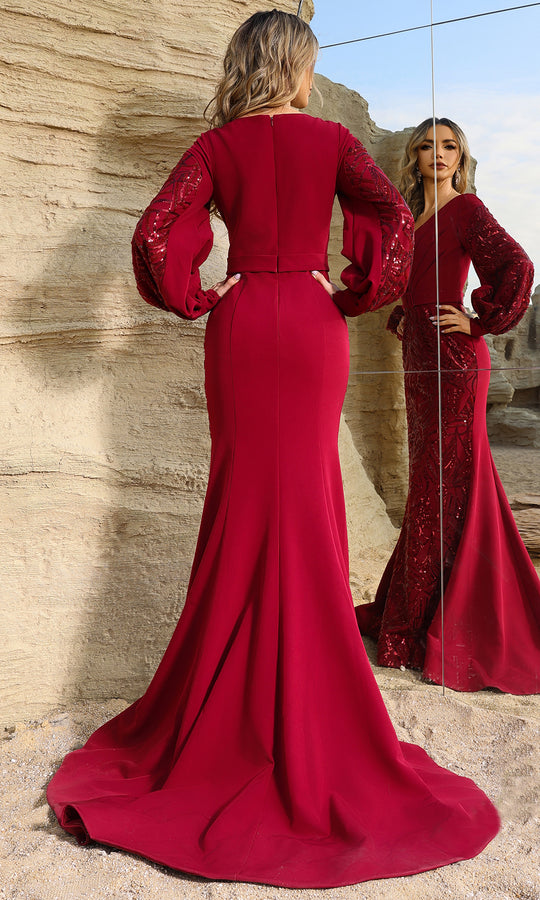 Terani Couture 252E5129 - Sequin Mermaid Gown with Bishop Sleeves