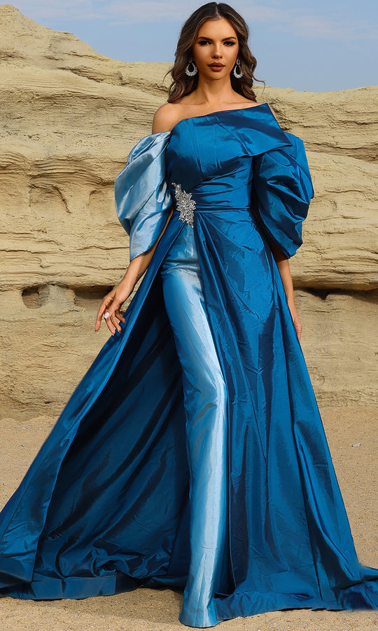 Terani Couture 252E5141 - Dramatic Sleeve Taffeta Gown with Overskirt