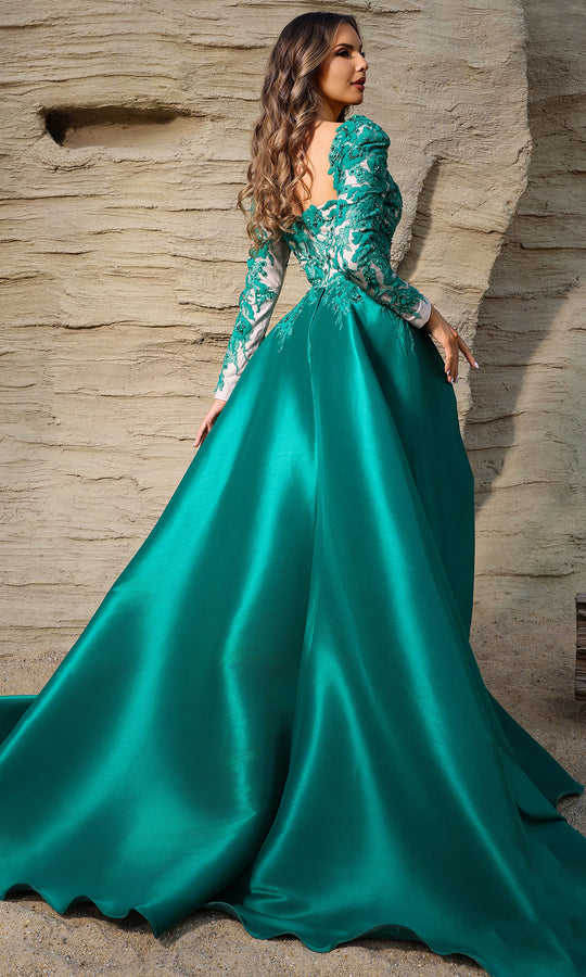 Terani Couture 252M5311 - V-Neck Appliqued Gown with Overskirt