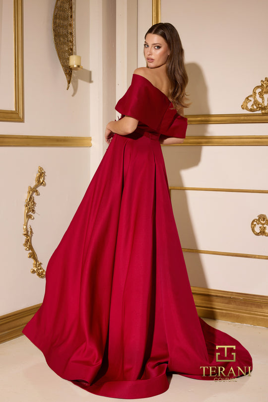 Terani Couture 252M5312 - Ruched Detail Off Shoulder Gown with Slit