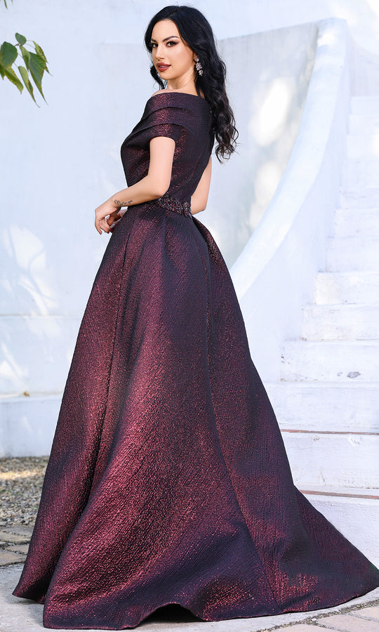 Terani Couture 252M5333 - Asymmetric Neckline Dress with Jeweled belt