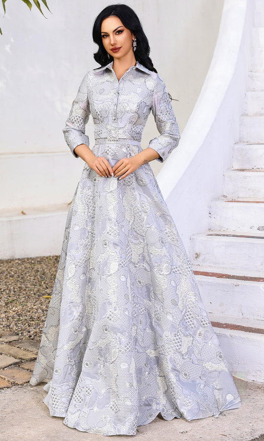 Terani Couture 252M5526 - Brocade A-Line Collared Gown