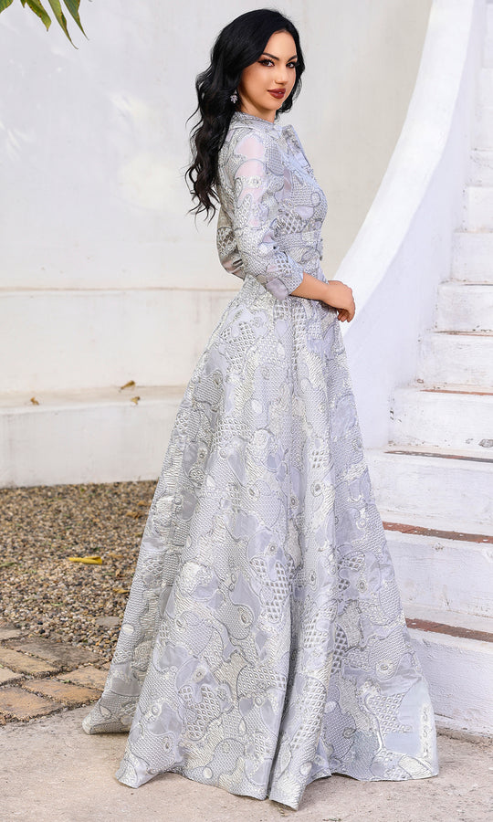 Terani Couture 252M5526 - Brocade A-Line Collared Gown