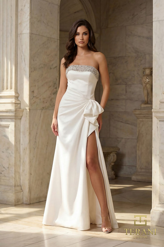 Terani Couture 252E5131 - Beaded Trim Straight Neckline Evening Gown