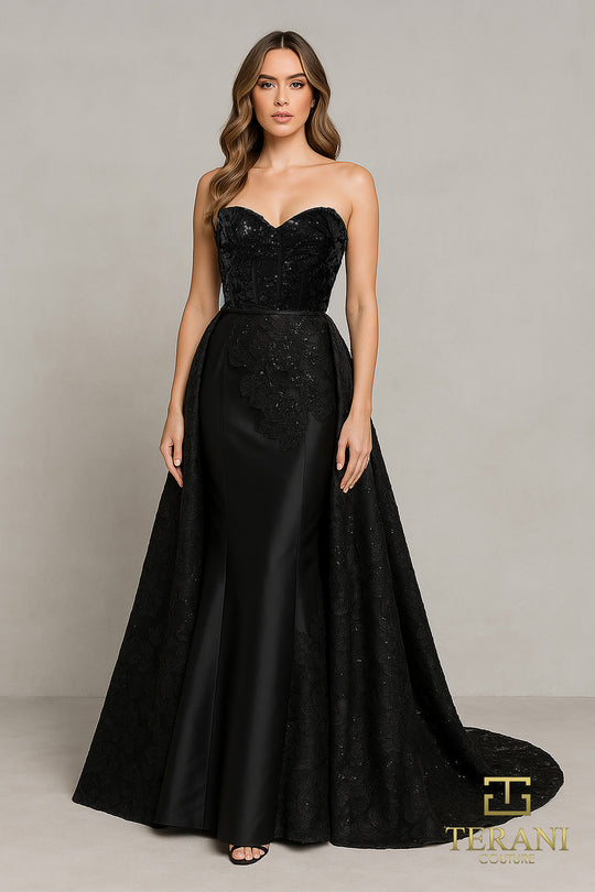Terani Couture 252E5134 - Strapless Floral Embroidered Gown