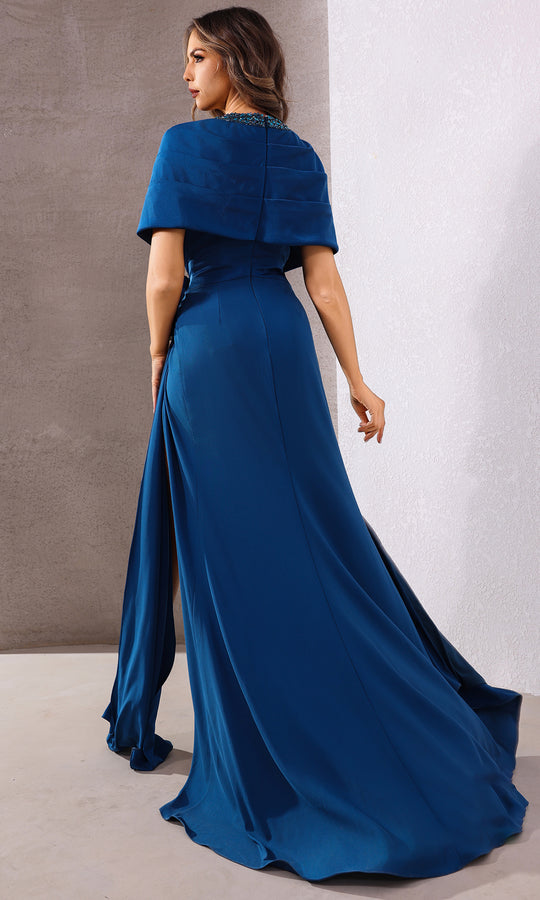 Terani Couture 252M5304 - Embellished Deep V-Neck Satin Gown