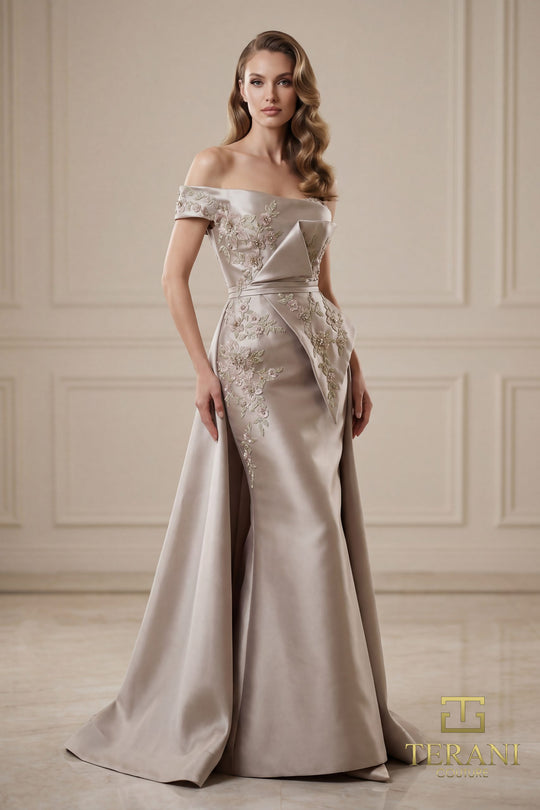 Terani Couture 252M5309 - Off Shoulder Floral Embroidered Gown