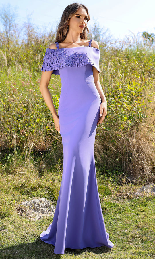 Terani Couture 252M5347 - Cold Shoulder Appliqued Sheath Gown