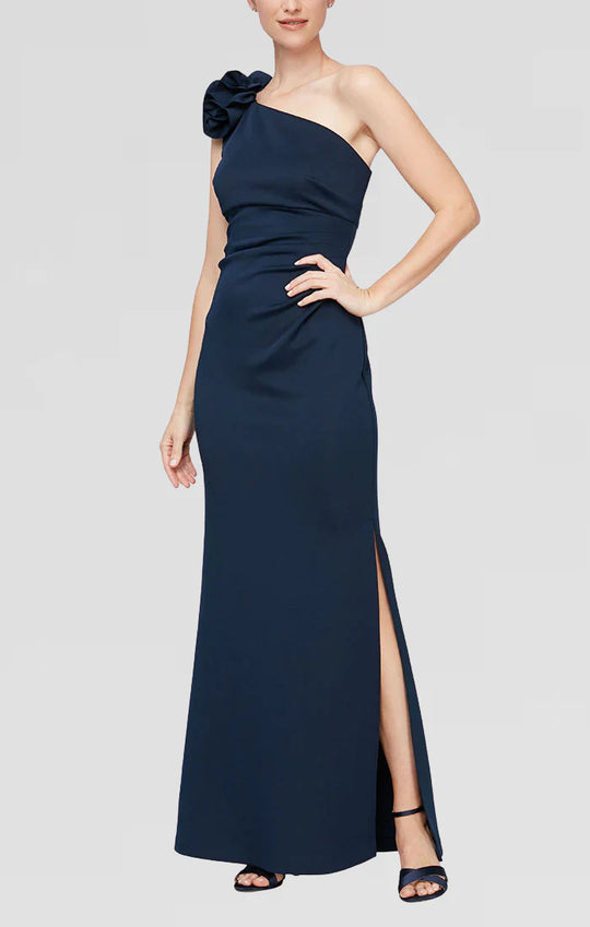 S.L. Fashions 9134208 - One Shoulder 3D Floral Dress