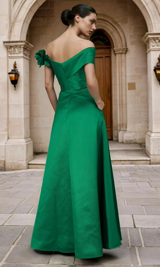Janique 2606 - Floral Accent A-Line Evening Gown