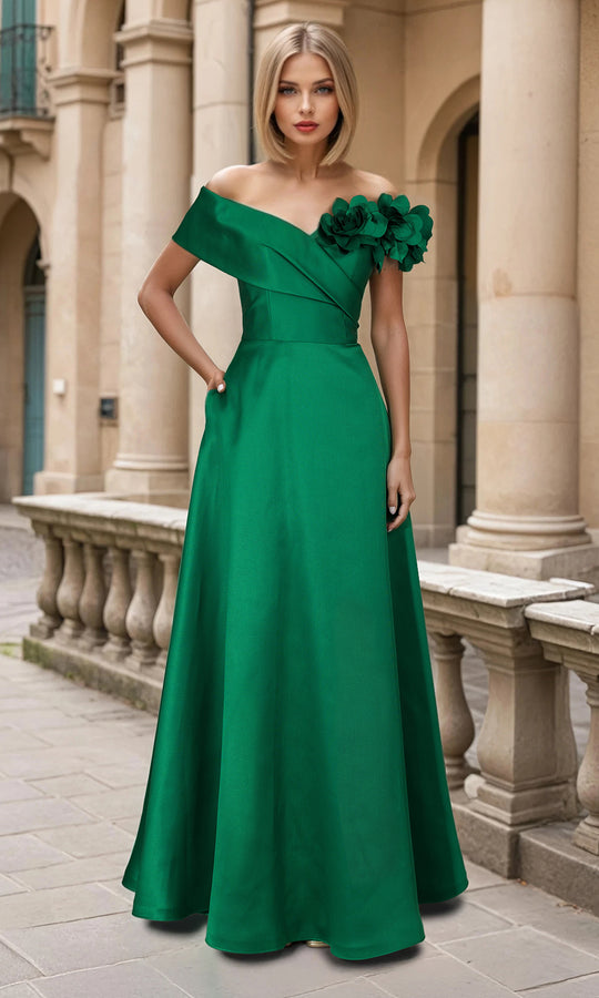 Janique 2606 - Floral Accent A-Line Evening Gown