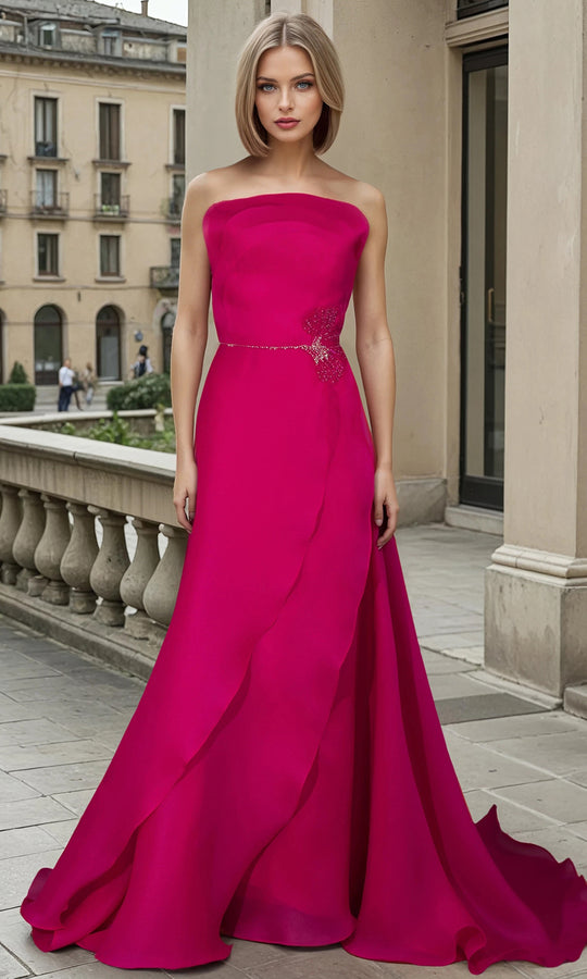 Janique 2607 - Beaded Scoop Neck A-Line Evening Dress