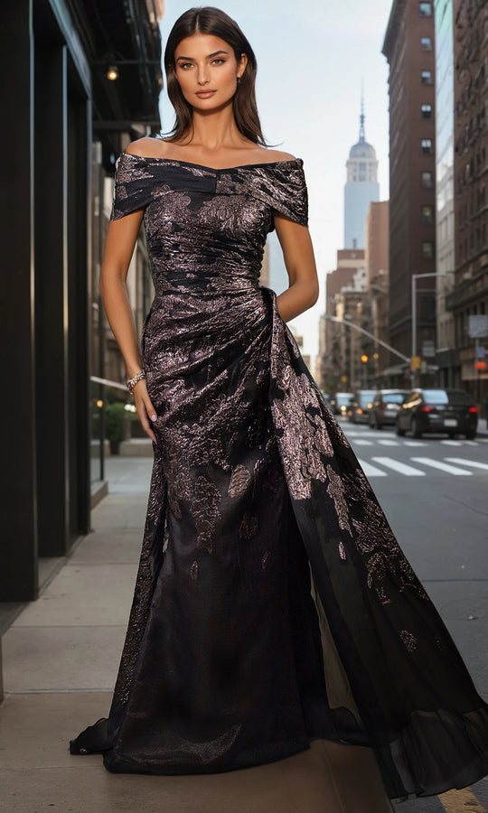 Janique 261050 - Textured Straight Neckline Formal Gown