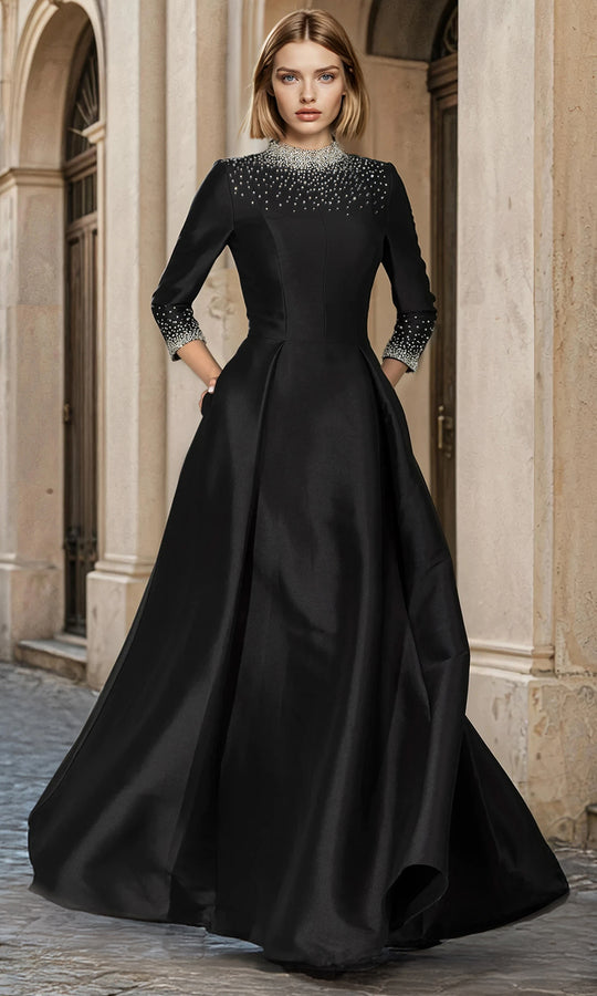 Janique 2612 - Embellished High Neck A-Line Evening Gown